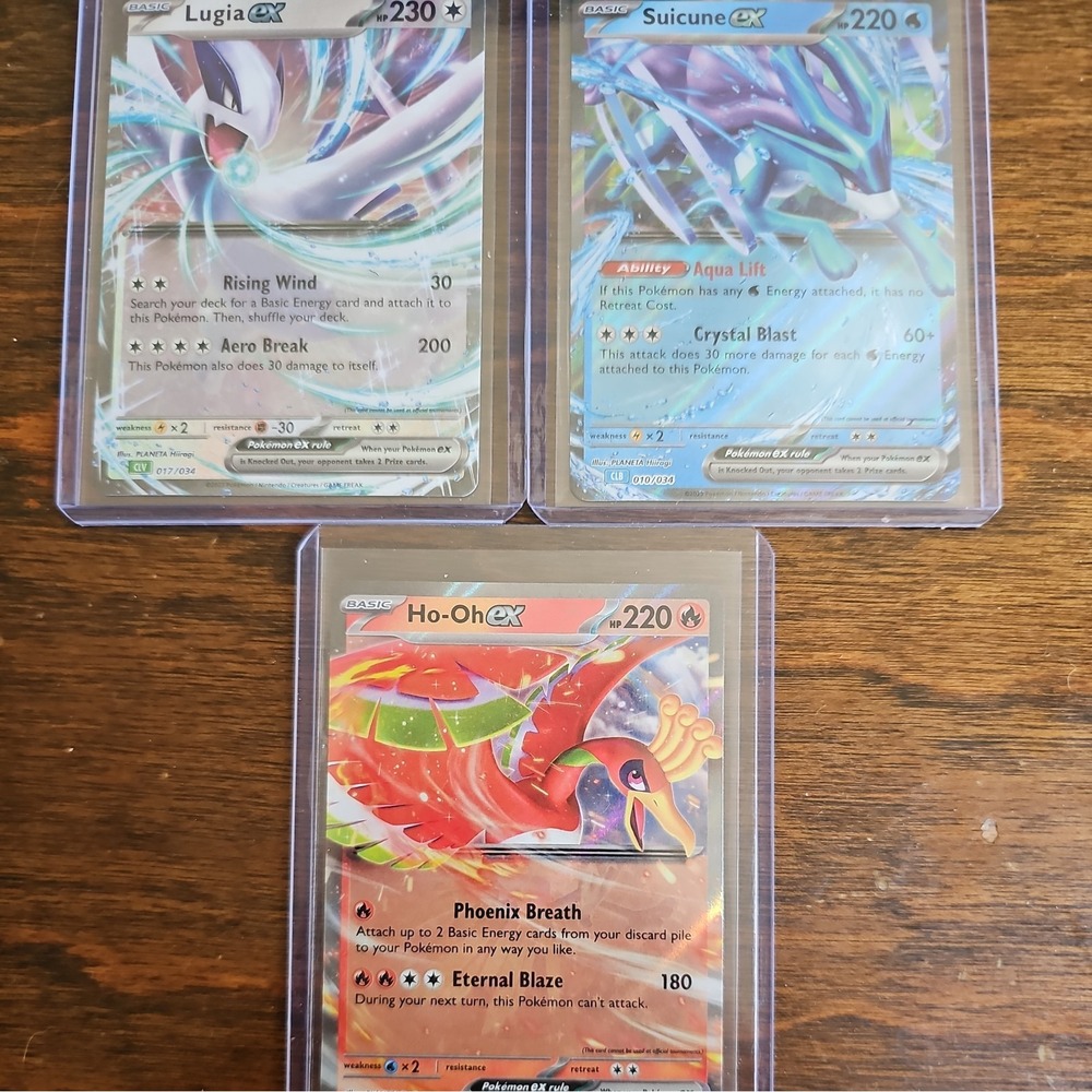 Pokémon TCG Lugia EX 017/034 & Ho-oh EX 007/034 & Suicune EX 010/034 Cards